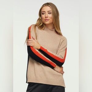Zaket & Plover Contrast Funnel Neck Cashmere Cotton Blend Sweater color block Md